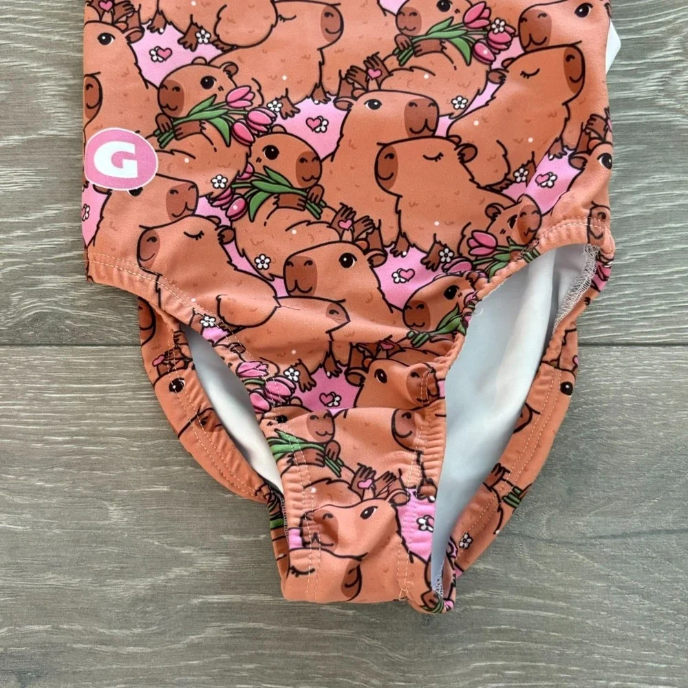 NWT Gym Gear Kids Brown Capybara Animal Print Gymnastics/Dance Leotard Size S‎